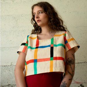 Ersa Fibers Frankie Top in Chunky Windowpane Cream